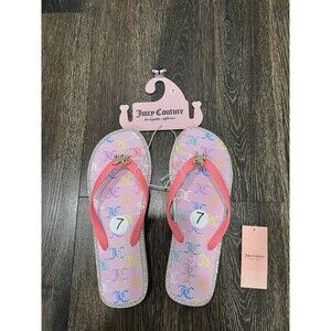Juicy Couture Rhinestone Flip Flop Sandals Pink Monogram Women's US7 NWT